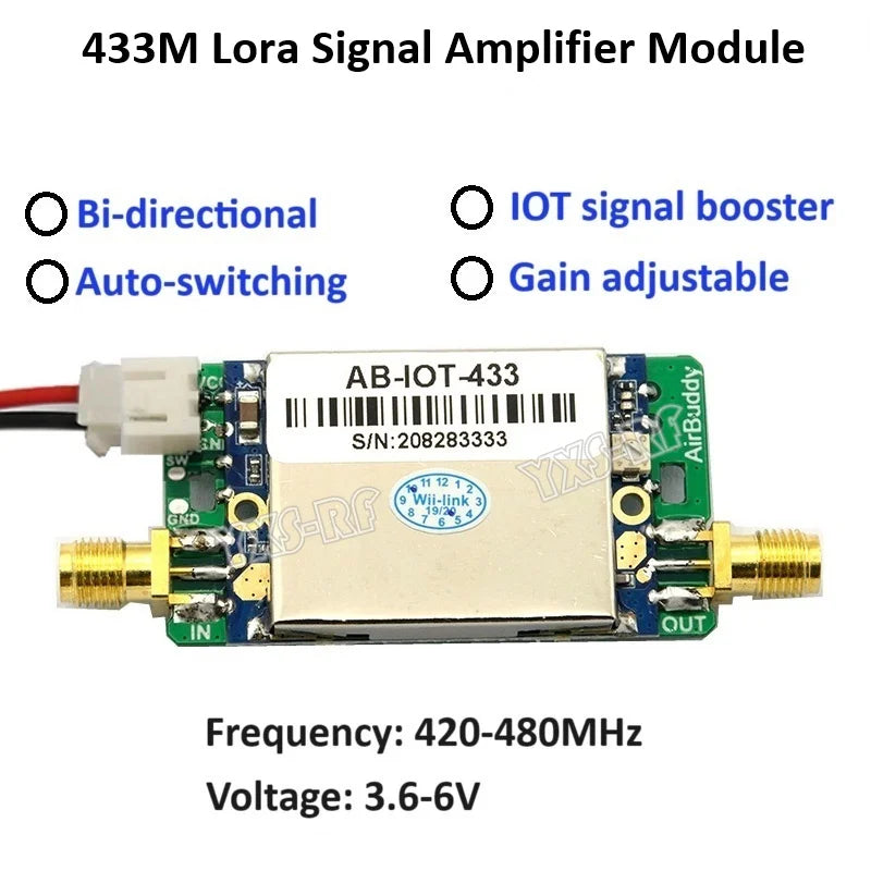 AMPLIFICADOR DE POTENCIA bidireccional de 433MHz/470MHz/510MHz, módulo de amplificación de señal bidireccional, amplificador de señal Lora