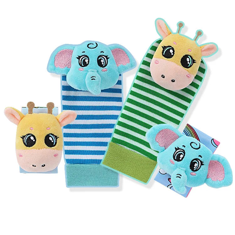 Sonajeros de muñeca para bebé, calcetines de animales para recién nacidos, buscador de pies, correa para la muñeca, calcetines para bebé, juguetes sensoriales, juguetes para bebé de 0 a 12 meses, regalo
