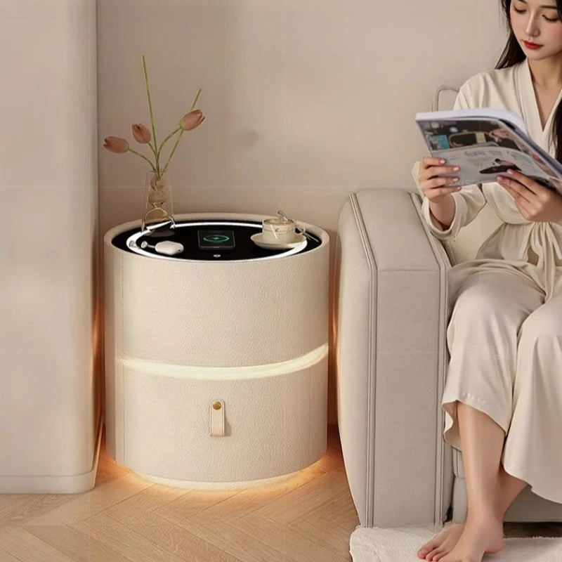 Mesitas de noche minimalistas modernas con carga inalámbrica, mesitas de noche redondas con almacenamiento, mesitas de noche seguras para dormitorio, muebles vintage Szafka Nocna para el hogar
