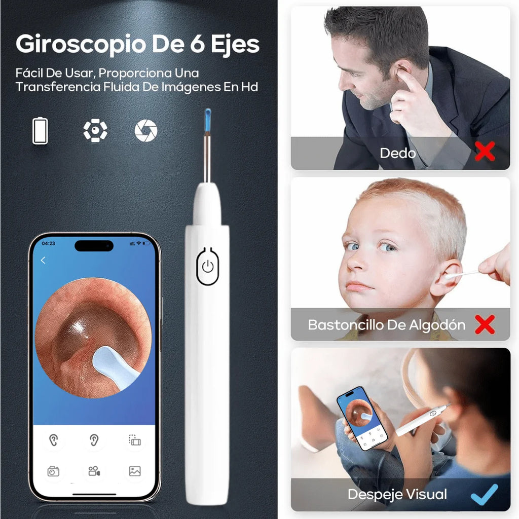 Cucharilla para limpiar oídos con cámara: cámara HD de 2 megapíxeles, cucharilla para oídos ultra HD visible, herramienta de limpieza para el canal auditivo con kit de limpieza, visualización en el teléfono móvil, lim