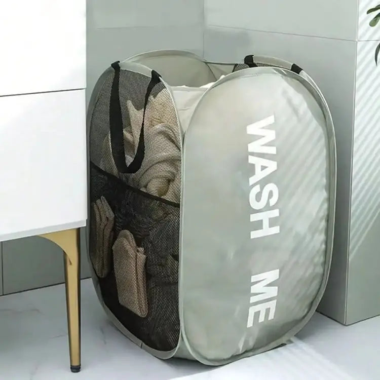 Cesto de lavandería emergente de malla portátil, cesta de lavandería plegable y transpirable de apertura amplia que ahorra espacio, artículos de baño de viaje para dormitorio
