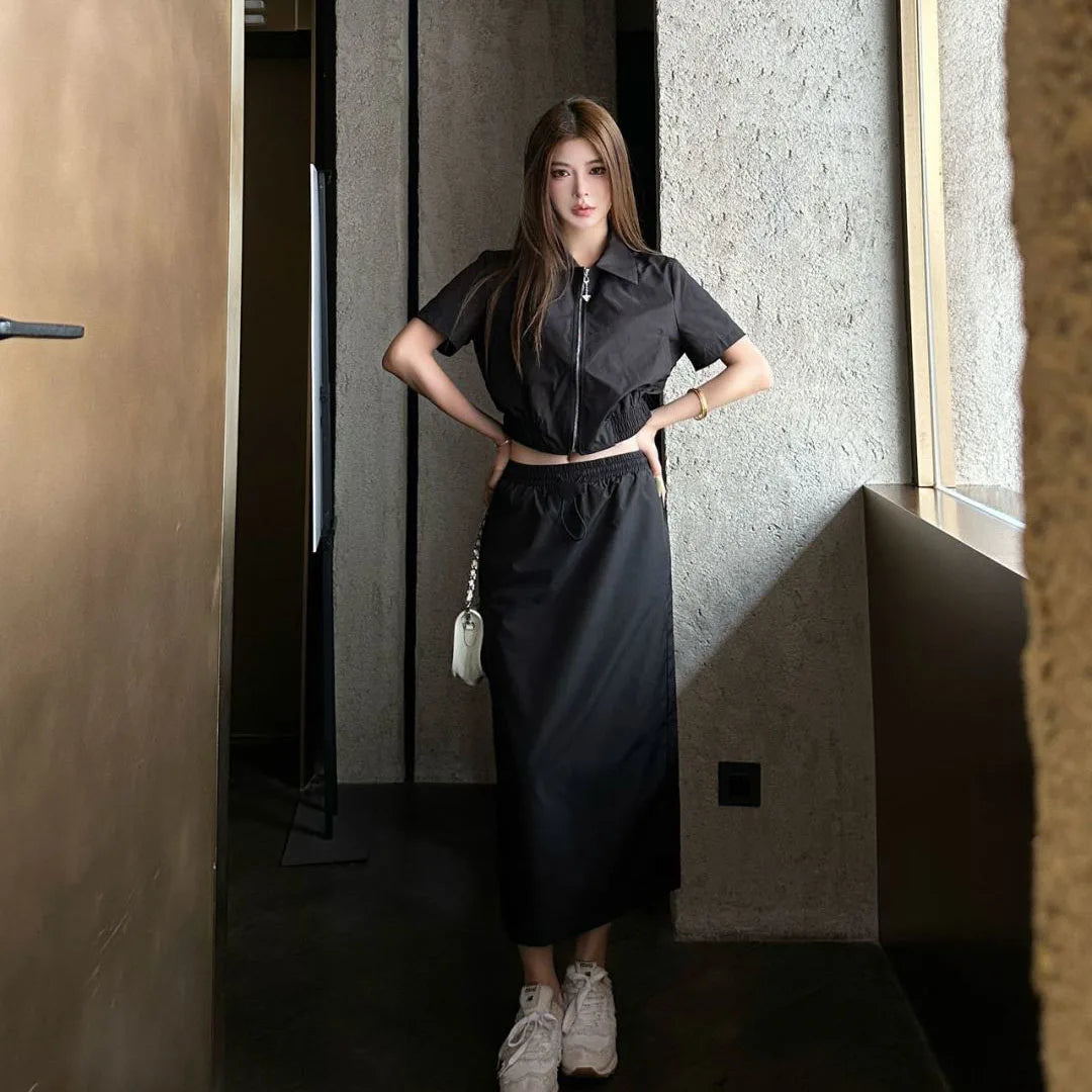 Conjunto de Falda y Chaqueta de Manga Corta para Mujer, Alta Calidad, Nuevo 2026, Moderno y Adecuado para el Uso Diario xy2652113