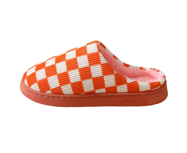 Zapatilla a cuadros para mujer, invierno cálido, hogar, dibujos animados Kawaii, Contton de felpa, interior, divertido, lindo, peludo, zapatos de suelo para casa, tablero de ajedrez femenino
