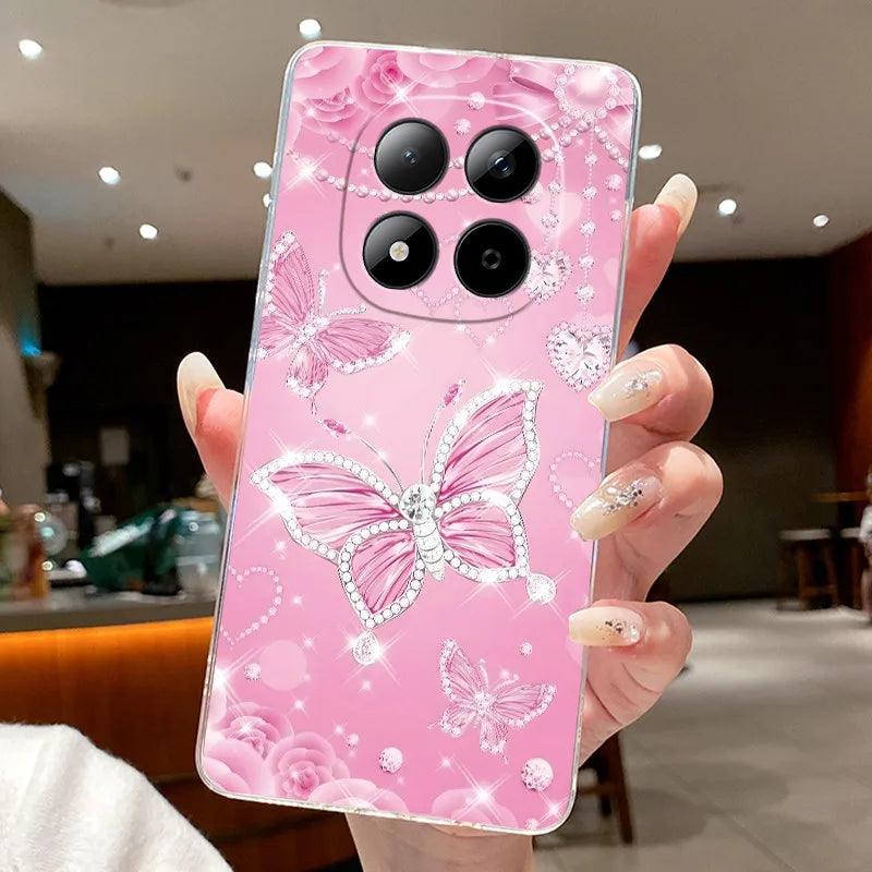 Funda para Teléfono Xiaomi Redmi Note 15 Pro 4G, Carcasa Protectora con Diseño de Lazo de Mariposa, Transparente, de Silicona TPU Suave