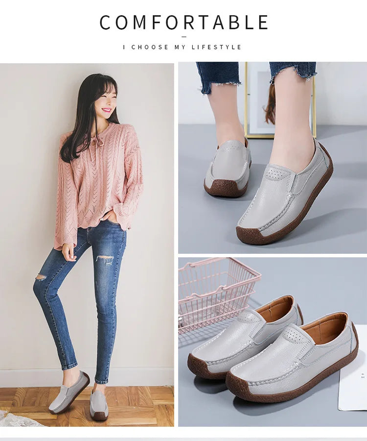 Zapatos informales De cuero genuino para Mujer, zapatillas De ocio, mocasines sin cordones De marca De lujo para Mujer, mocasines suaves para Mujer, Zapatos De Mujer