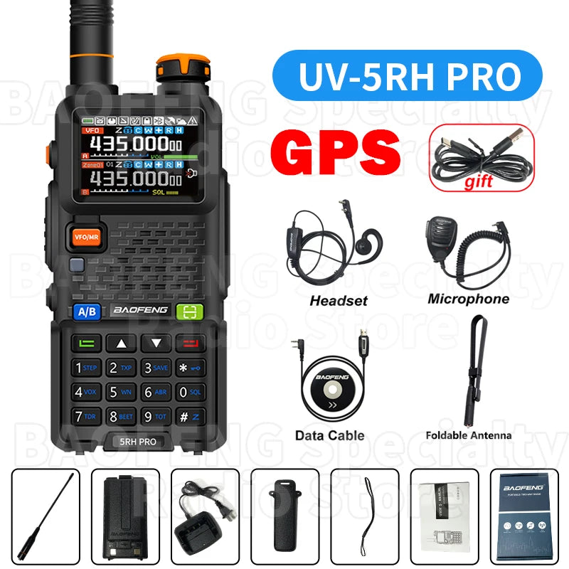 Baofeng UV-5RH PRO Walkie Talkie GPS multibanda AM FM tipo C copia inalámbrica frecuencia Ham Radio de comunicación bidireccional de largo alcance