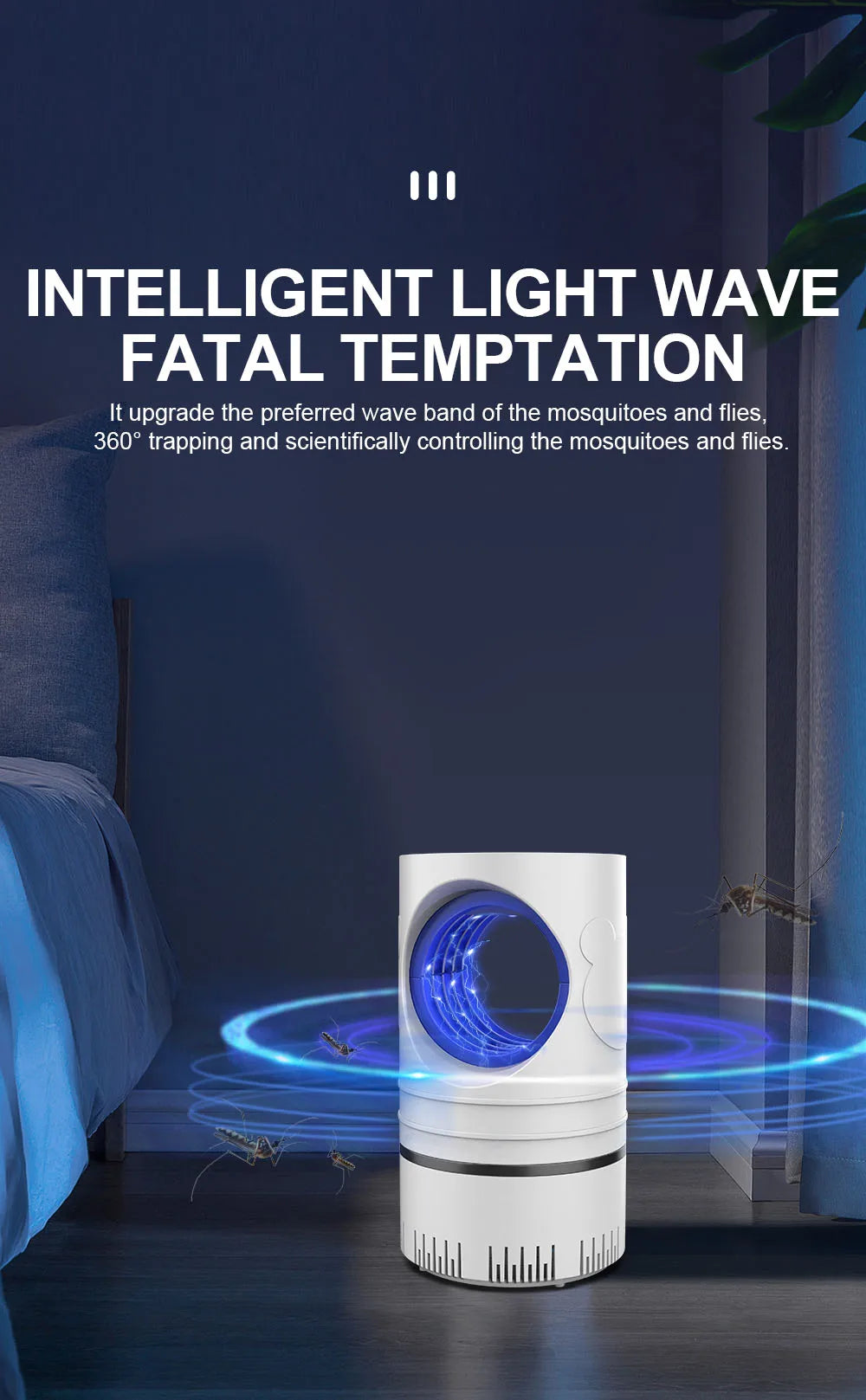 1 unidad de matamoscas eléctrico, trampa de luz LED, lámpara de Control de plagas pequeñas con fuente de alimentación USB y adaptador