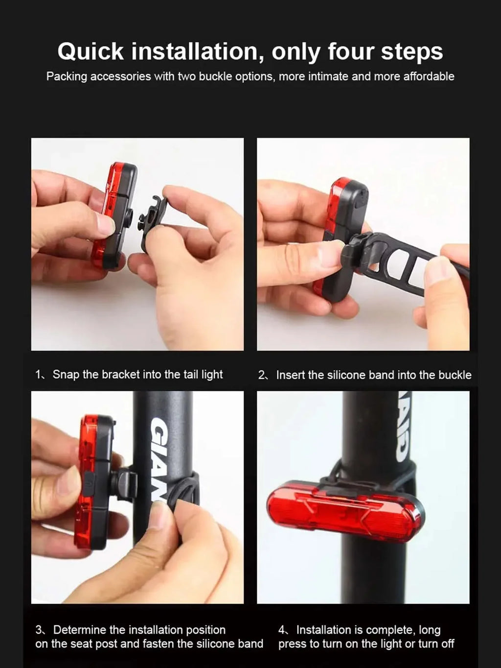 Luz Trasera LED USB para Bicicleta, Impermeable, Luz de Advertencia Trasera para Bicicleta, Luz Trasera de Seguridad para Ciclismo, Accesorios para Bicicleta de Montaña y Carretera