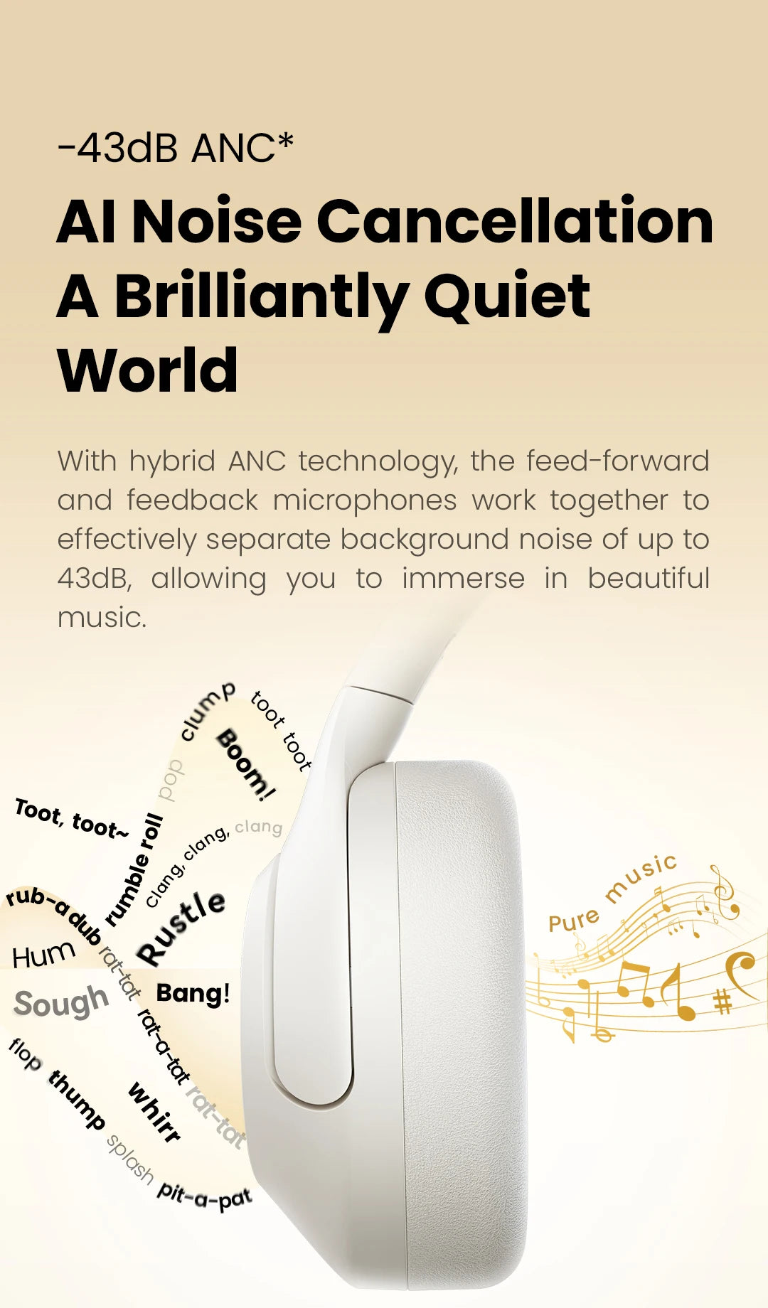 HAYLOU S30 Auriculares Inalámbricos Bluetooth 5.4 43dB Auriculares Adaptativos con Cancelación de Ruido 40mm Driver 80H Playtime