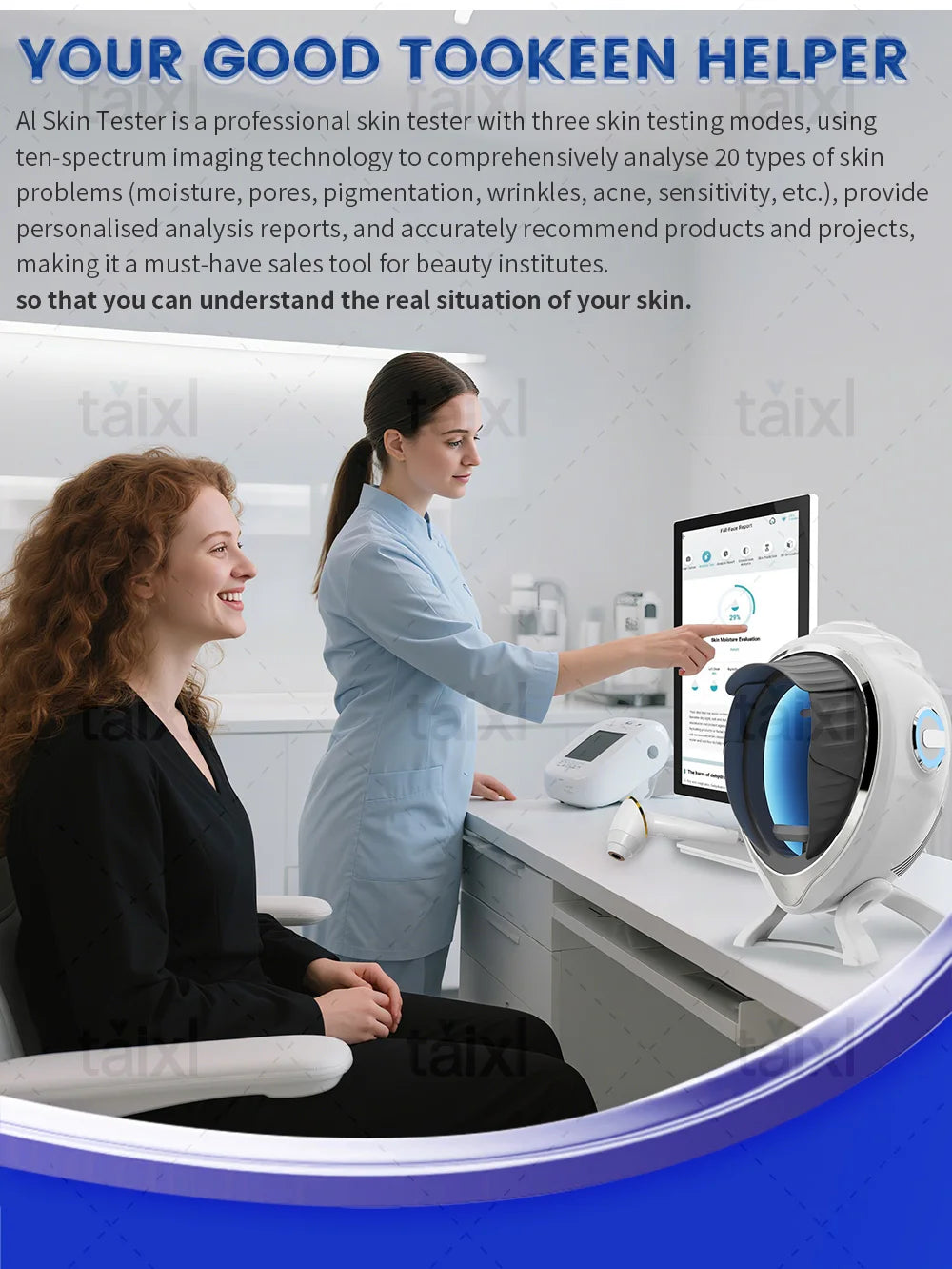 Escáner de piel 3D, analizador facial para el cuidado, máquina de Monitor, espejo mágico, prueba portátil, Detector en inglés, análisis de prueba de cámara facial