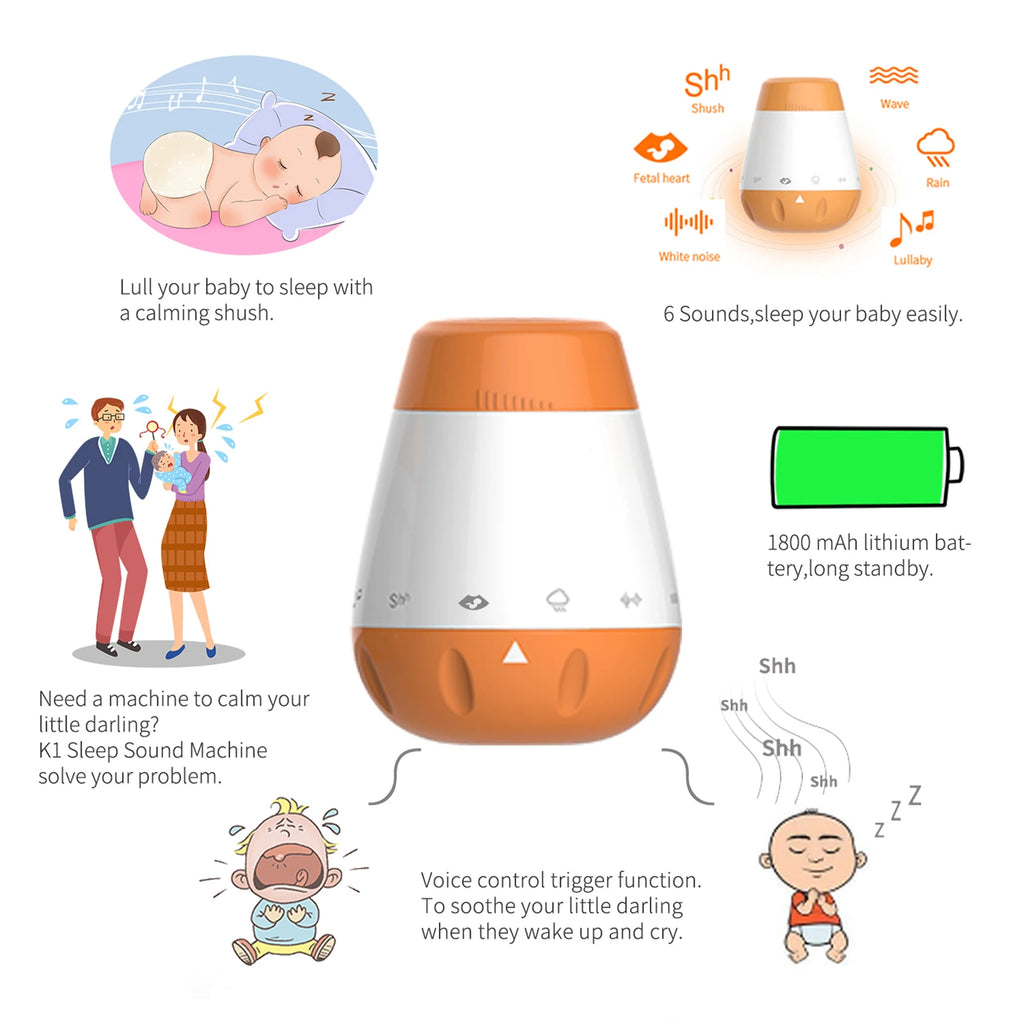 Máquina de Ruido Blanco para Bebés, Sensor de Voz Inteligente, Ayuda para Dormir, Terapia de Sonido, Monitor y Generador de Sonido para Bebés y Adultos