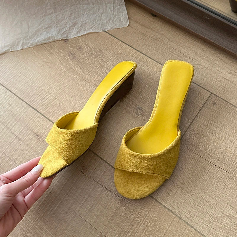 Sandalias de Verano para Mujer, Punta Abierta, Gamuza, Elegantes, Color Sólido, Tacón de Cuña, Zapatos de Vestir, Cómodas, para Playa y Exteriores
