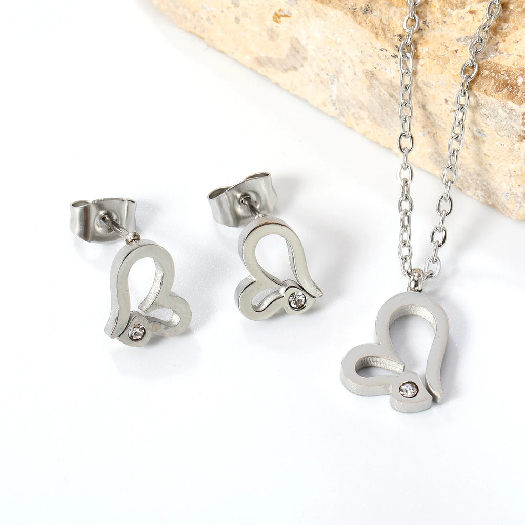 ASONSTEEL-collar con colgante de circonia y flor de corazón brillante para mujer, conjuntos de joyería de acero inoxidable, regalos delicados para uso diario