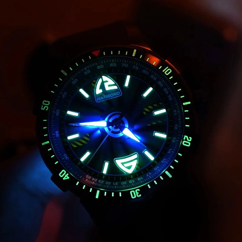 Reloj mecánico con volante ahuecado de HANBOROMen, reloj impermeable luminoso personalizado completamente automático