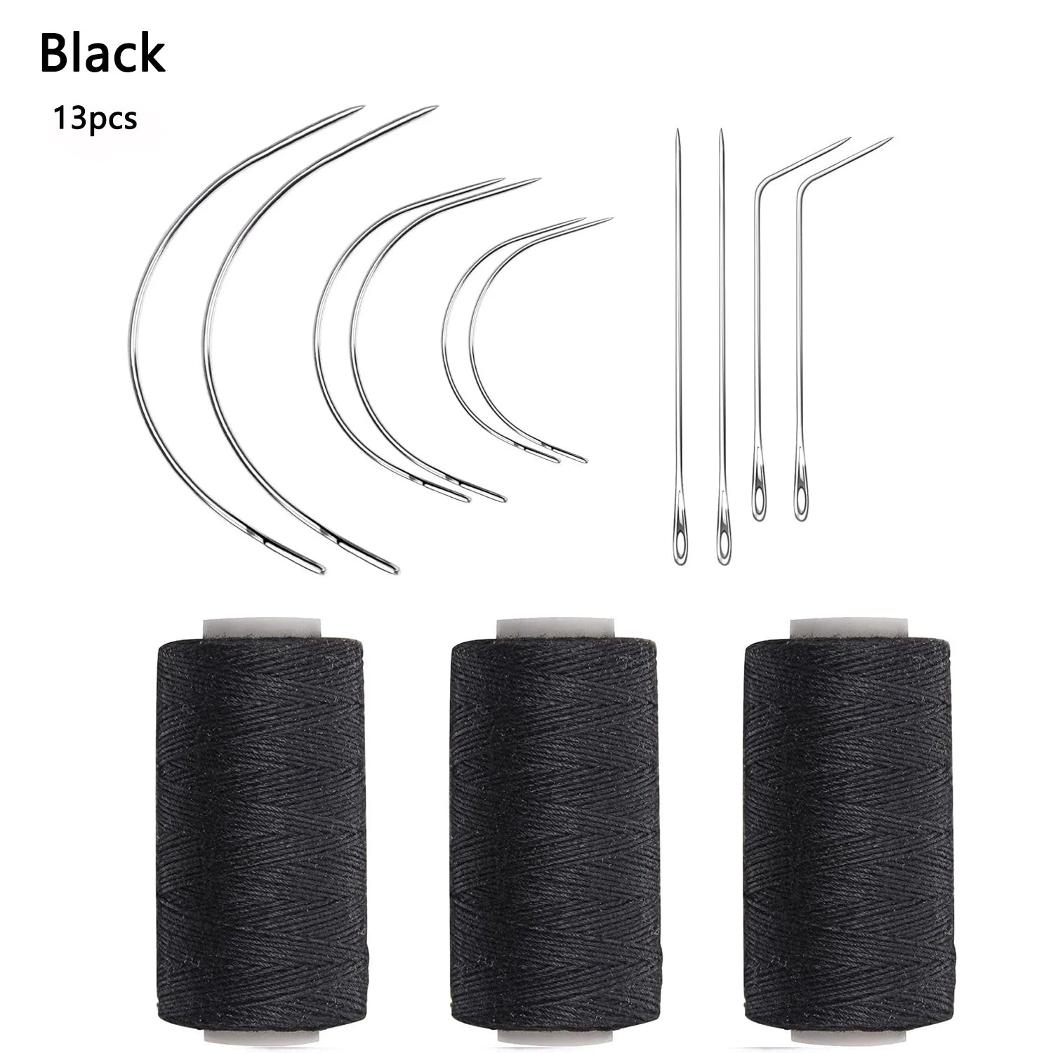 3 rollos de hilos para tejer cabello con 10 piezas, agujas de coser, hilos para tejer para hacer pelucas, costura a mano, trama de cabello DIY