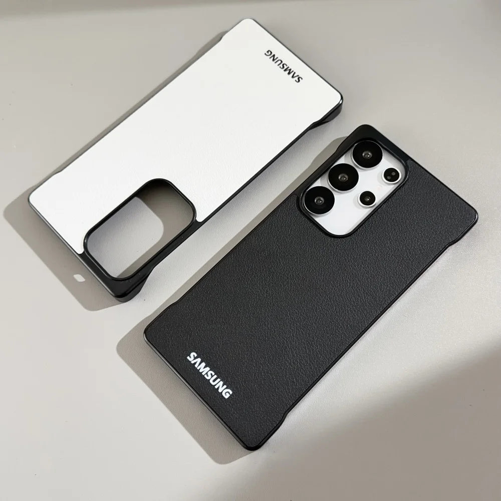 Funda de teléfono con textura de cuero de negocios ultrafina sin marco Samsung Galaxy S25 Ultra S24 Plus S25 Edge mate cubierta suave a prueba de golpes