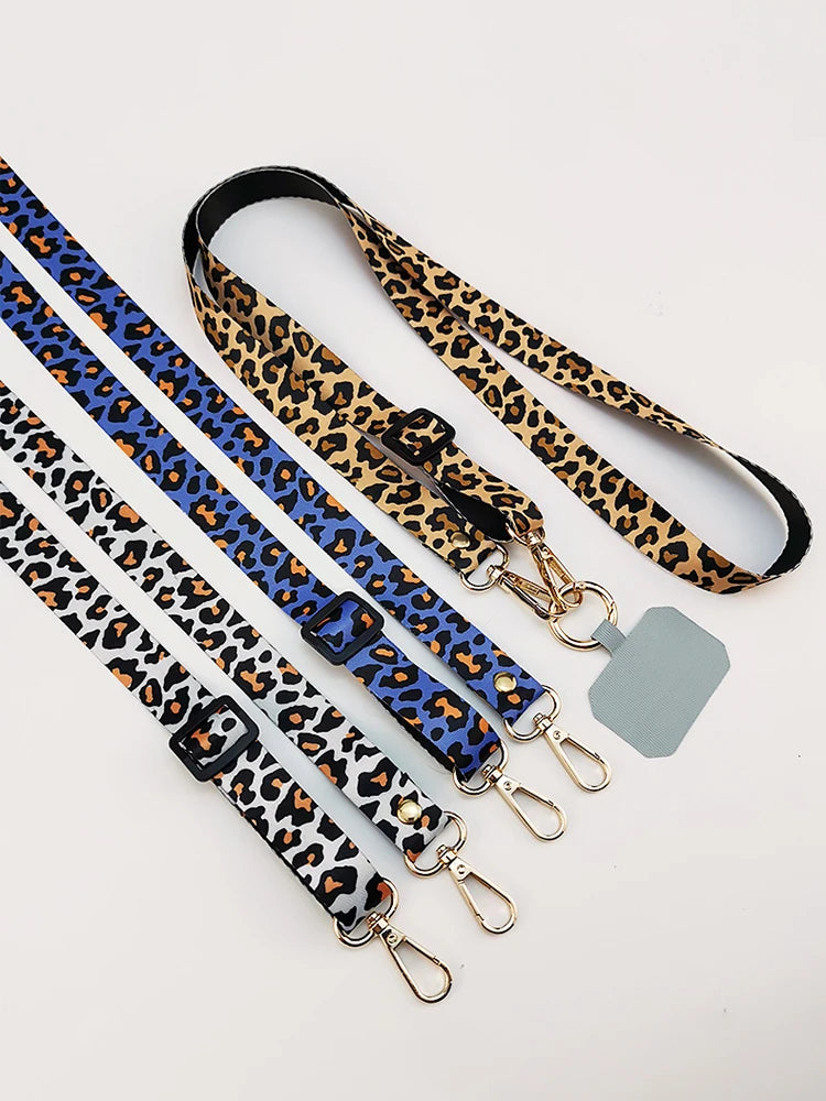 Cordón cruzado para teléfono móvil, correa para el cuello, cordón para teléfono móvil con estampado de leopardo, cadena con junta Universal para todas las fundas de teléfono