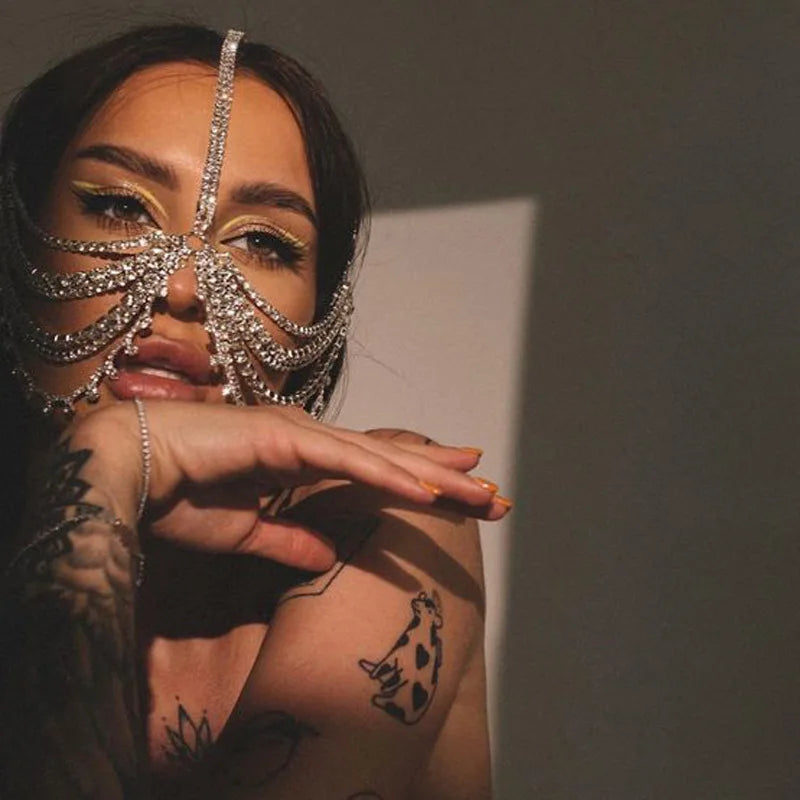 Stonefans-mascarilla con cadena para la cara para mujer, máscara con diamantes de imitación, para el pelo, para Halloween, 2023 capas, envío gratis