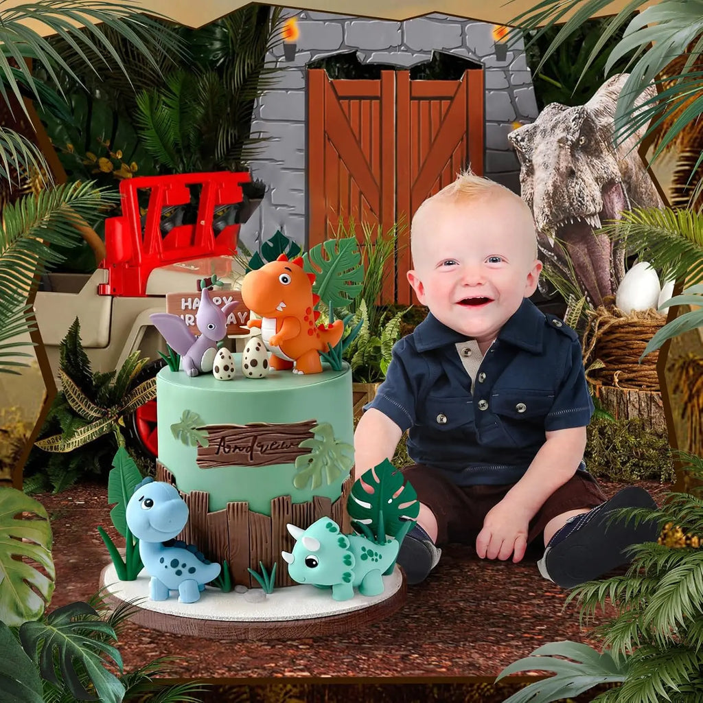 17 Uds. Adorno para tarta de dinosaurio, huevos de dinosaurio, hojas, hierba, decoraciones para pasteles para decoraciones para fiestas temáticas de animales de Safari