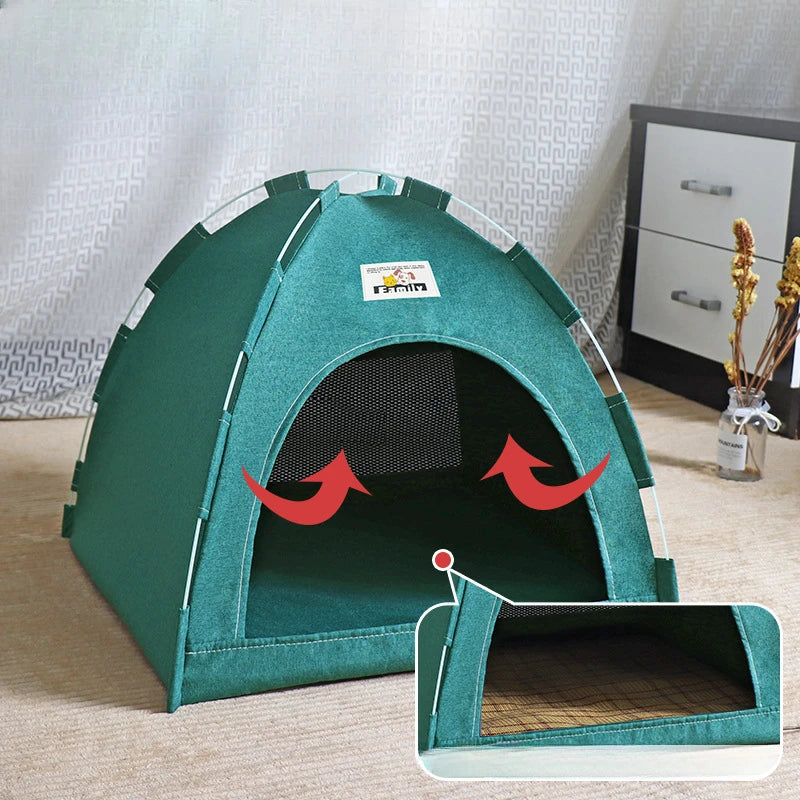 Casa Plegable para Gatos, Tienda de Campaña para Mascotas, Universal para las Cuatro Estaciones, Nido para Perros y Gatos, Colchoneta Refrescante de Verano, Portátil, Plegable y Transpirable para Exteriores