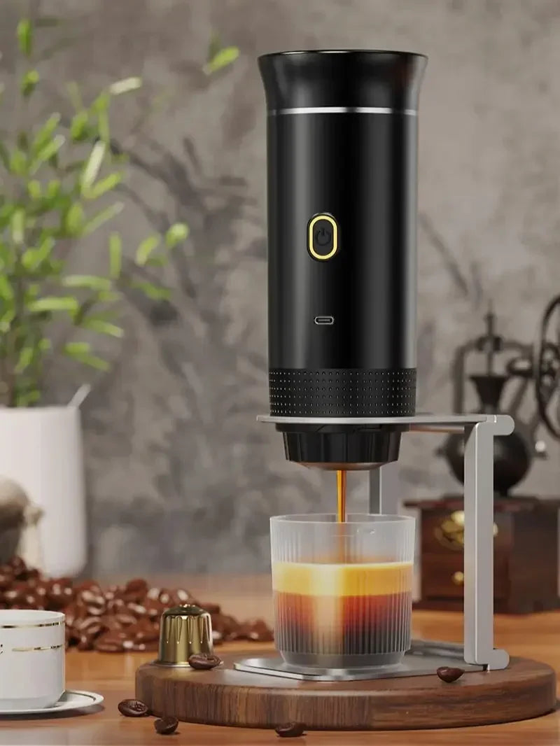Cafetera Espresso portátil eléctrica inalámbrica para coche y hogar, cafetera para acampar, cafetera de viaje en polvo con cápsula 3 en 1