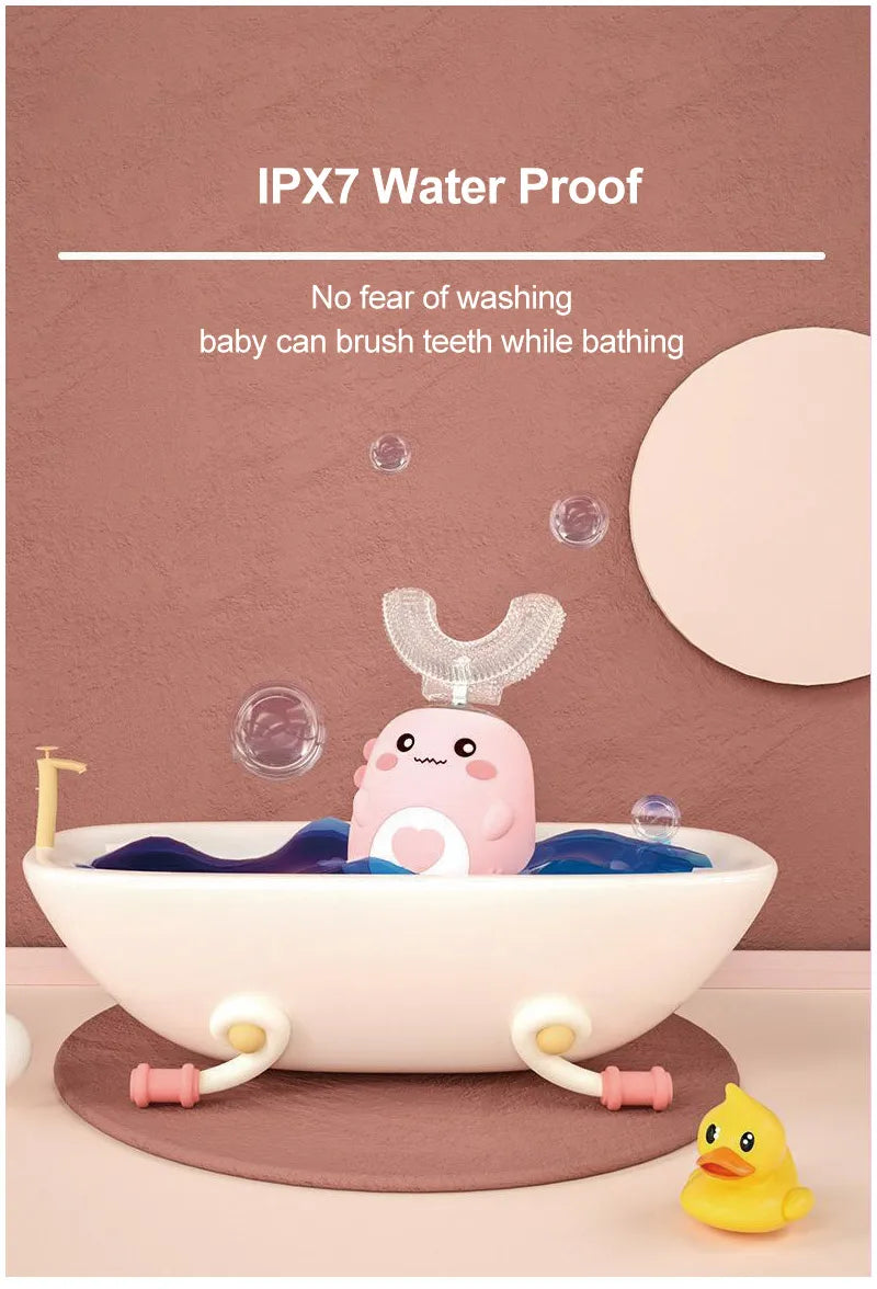 Cepillo de dientes eléctrico para niños, silicona de calidad alimentaria, Oral, carga Usb automática de 360 grados, cepillo de dientes inteligente para niños en forma de U
