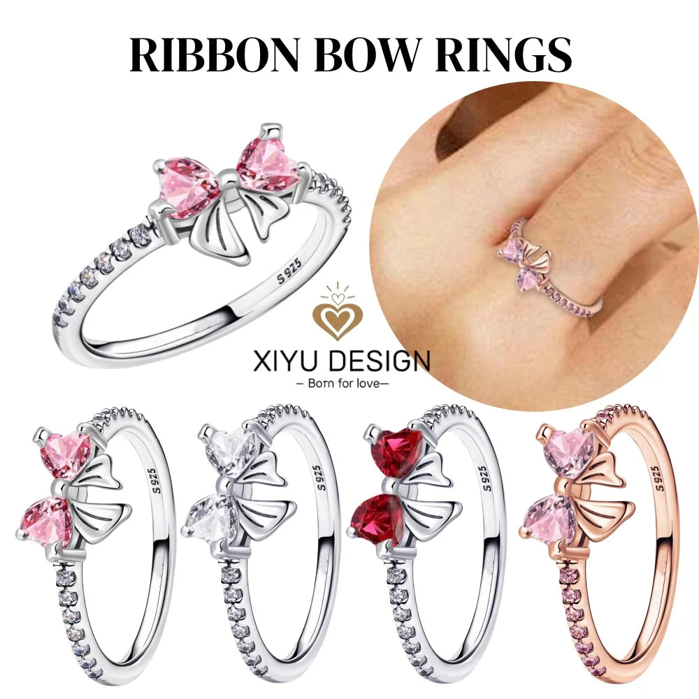 2024 nuevo anillo de plata 925 anillo de lazo brillante de circón anillo de boda de dedo Original S925 DIY regalo de joyería fina para mujer