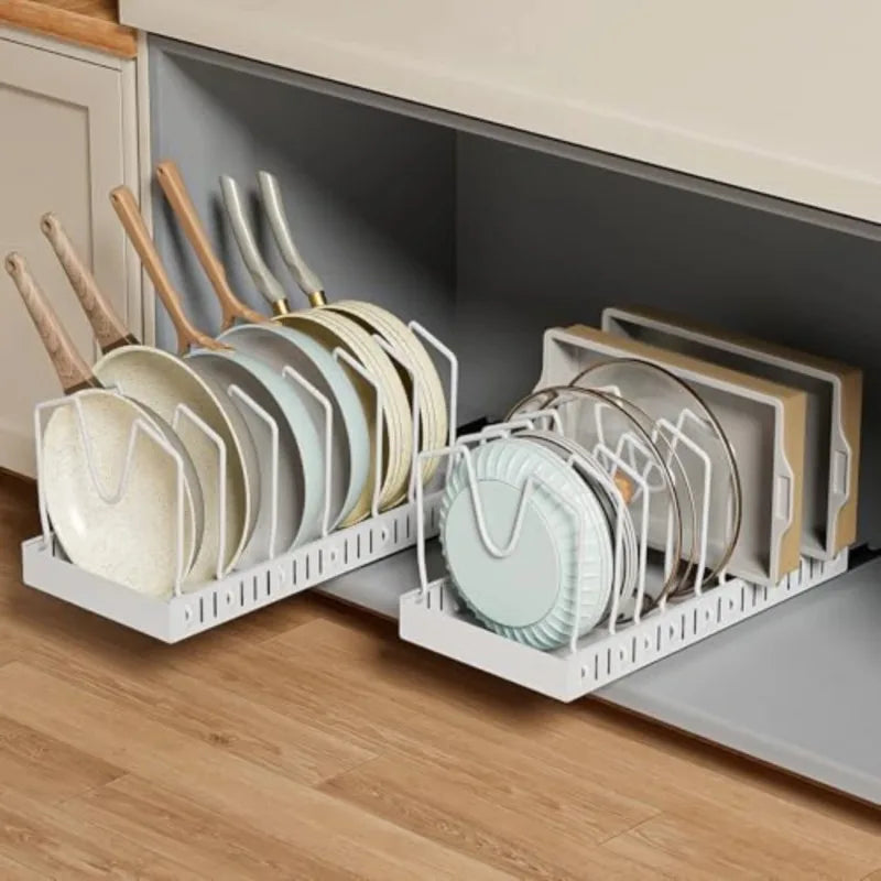 Organizador extraíble para gabinetes de cocina con rieles deslizantes, estante de almacenamiento ajustable para ollas, sartenes y platos