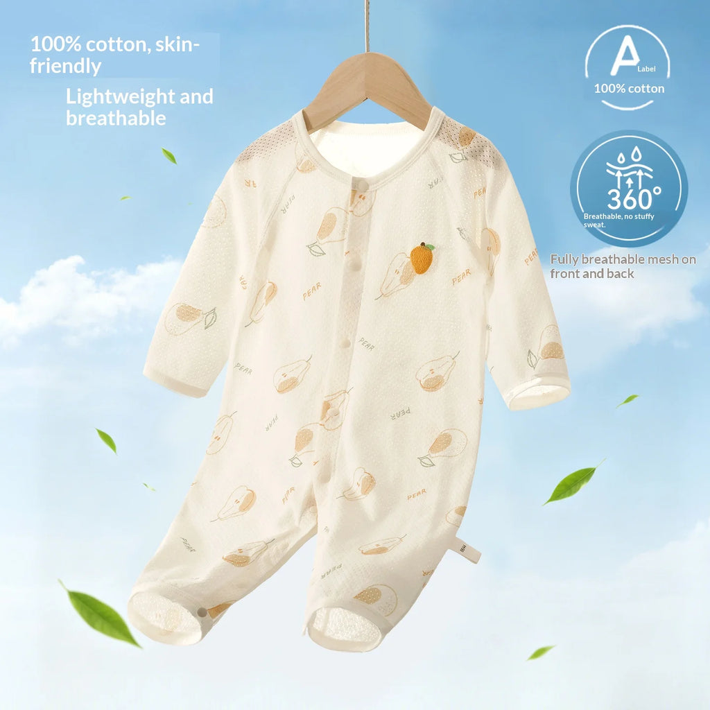 Traje de Verano para Bebés, de Algodón Puro, Manga Larga, Transpirable, Suave y Cómodo, con Aire Acondicionado