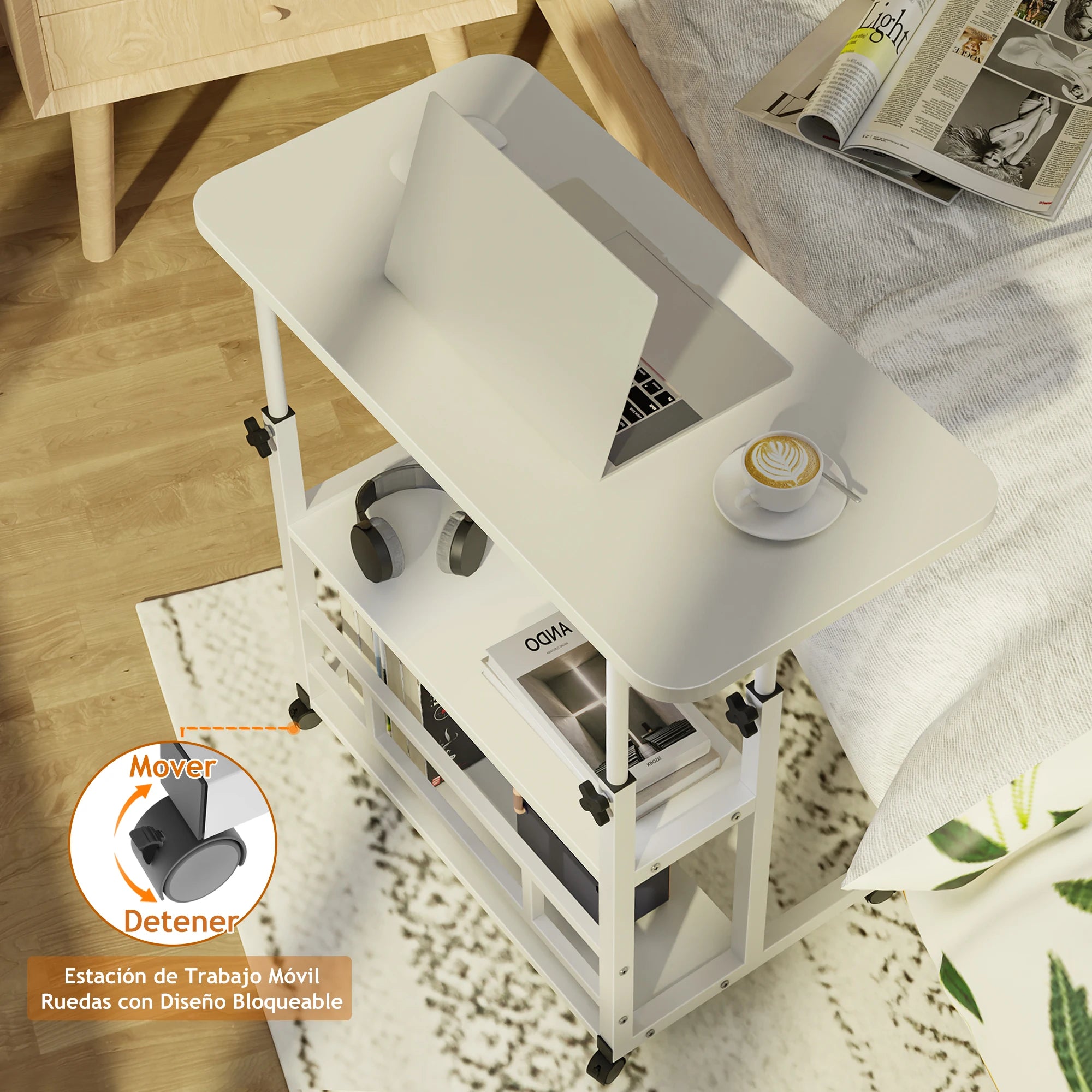 ECHIGOYA Escritorio Portátil, Mesa para Laptop, Escritorio de Computadora con Repisas, Escritorio de Pie Altura Ajustable con Ruedas, Mesa para Cama de Hospital, Home Office, 60cm*40cm