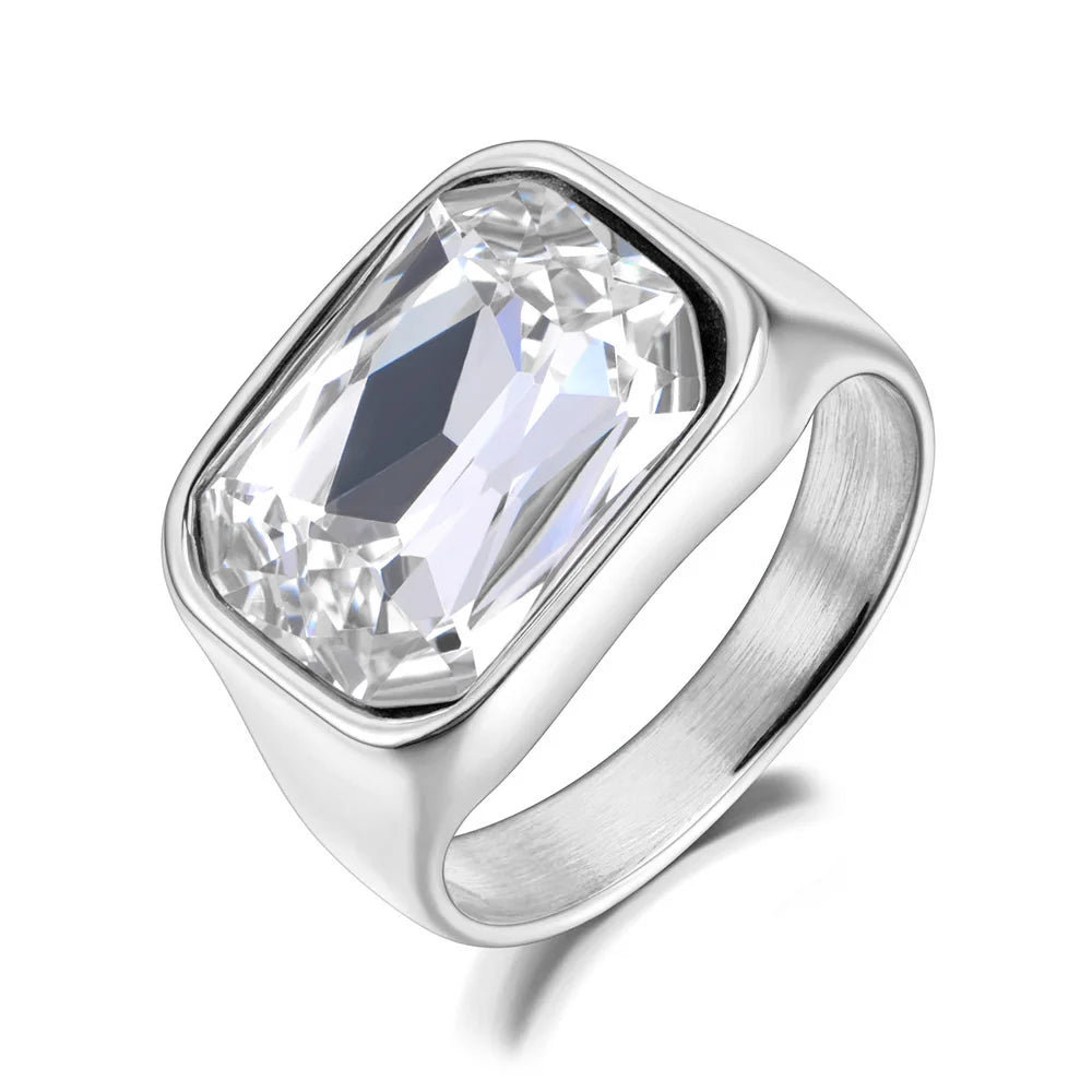 Lokaer, anillo de boda de acero inoxidable con circonita cúbica brillante de lujo, chapado en oro de 18 quilates PVD, joyería resistente al agua R24007