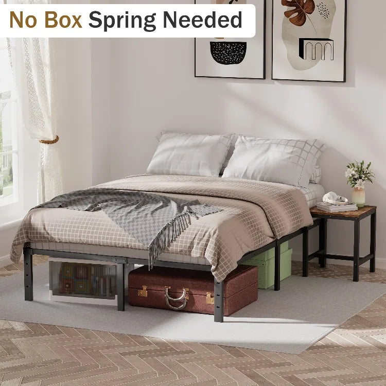 Bases de Cama con Plataforma, Soporte Lateral de Listones, Cabecero Acolchado, Estructura Metálica para Camas, Muebles para el Hogar Bedsleep