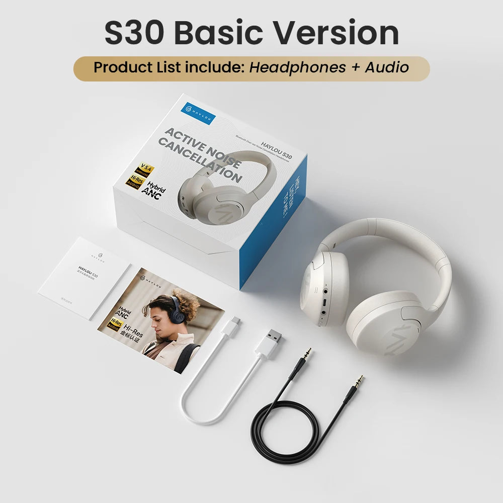 HAYLOU S30 ANC auriculares inalámbricos Bluetooth 5,4 auriculares de alta resolución 43dB auriculares adaptables con cancelación de ruido controlador de 40mm 80H