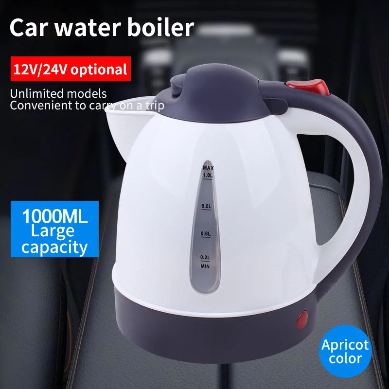 Hervidor de coche portátil, venta al por mayor, camión grande, hervidor eléctrico de 12v y 24v, encendedor de cigarrillos, taza para hervir té, 1000ML