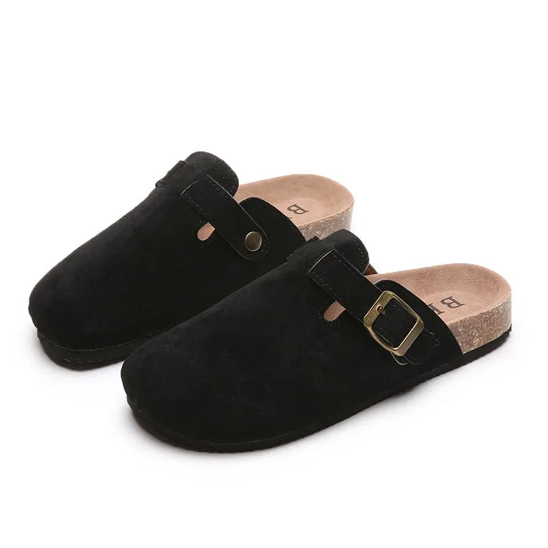 Sandalias de medio arrastre, zuecos para mujer, zapatillas de gamuza de corcho a la moda, zapatillas clásicas antideslizantes de corcho para exteriores con arco