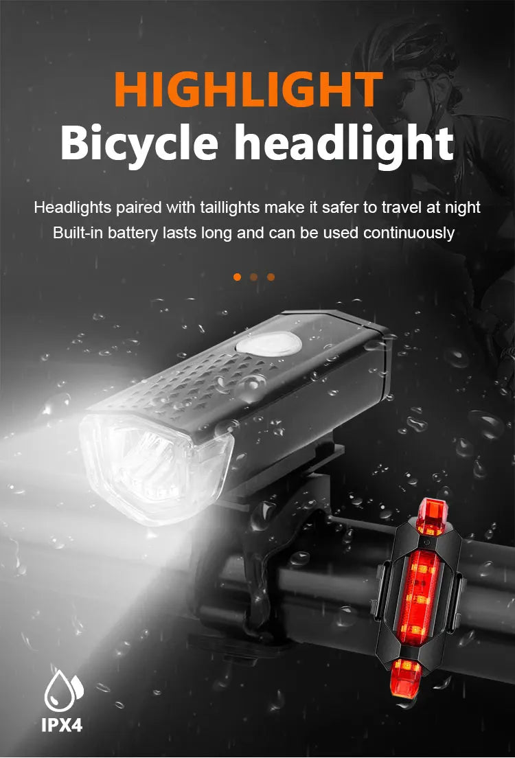 Luz delantera de bicicleta recargable por USB, luz trasera roja, fácil de instalar, 3 modos, accesorios para bicicleta