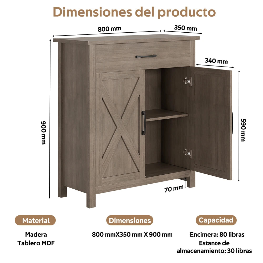 Aparador Buffet Georgina, mueble de madera maciza, mesa auxiliar para comedor, diseño geométrico moderno, exhibición, cocina, sala de estar