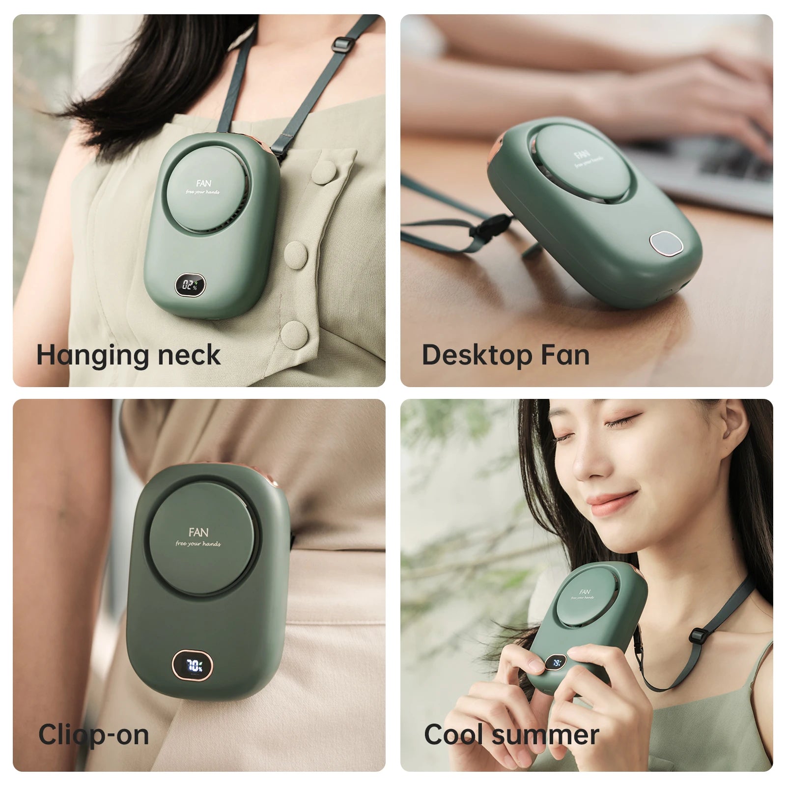 Vissko-ventilador portátil para colgar en el cuello, miniventiladores con cordón ajustable, ventilador de refrigeración deportivo recargable por USB sin aspas para viajes de niños