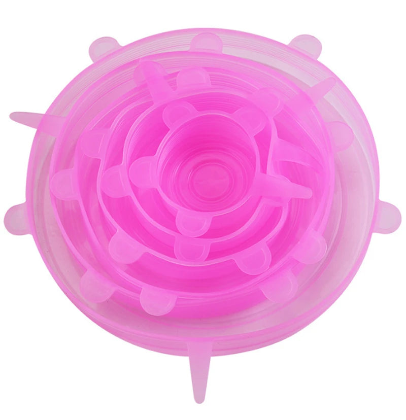 Cubierta de conservación de silicona de grado alimenticio, tapas redondas elásticas universales para platos, reutilizables, herméticas, para accesorios de cocina, 6 uds.