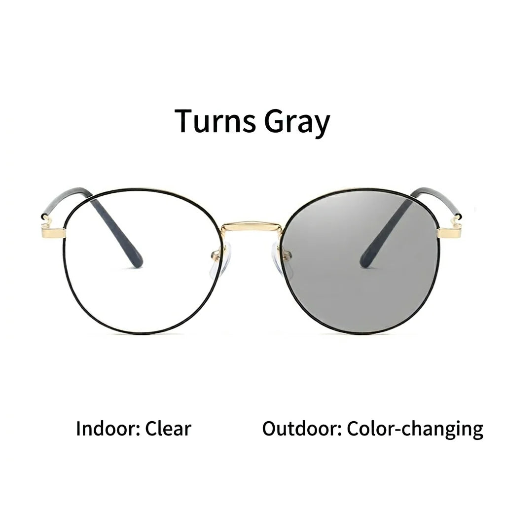 Gafas Fotocromáticas con Bloqueo de Luz Azul para Mujer y Hombre, Gafas de Computadora Redondas Retro, Gafas Antideslumbrantes Camaleón, Montura Óptica