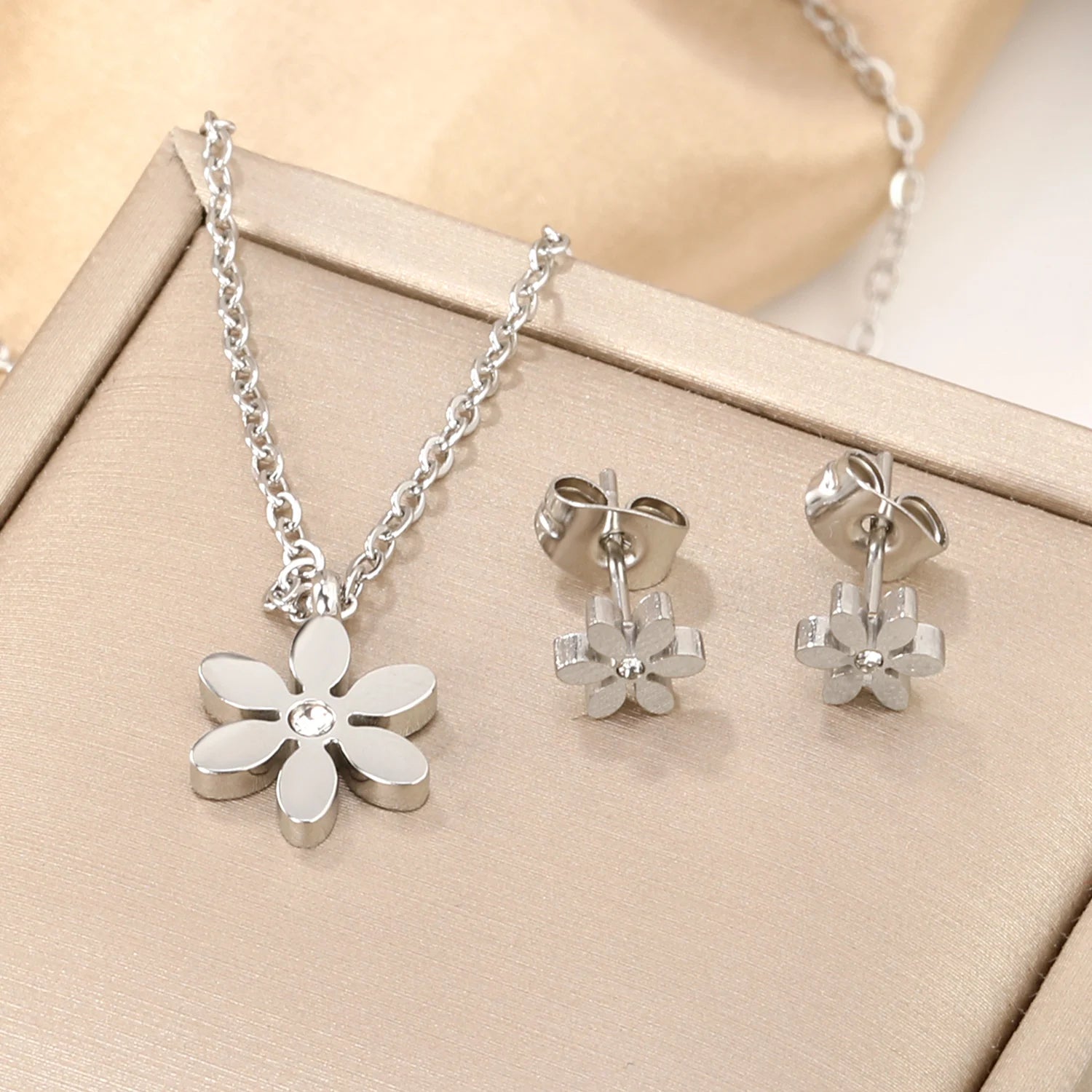 ASONSTEEL-collar con colgante de circonia y flor de corazón brillante para mujer, conjuntos de joyería de acero inoxidable, regalos delicados para uso diario