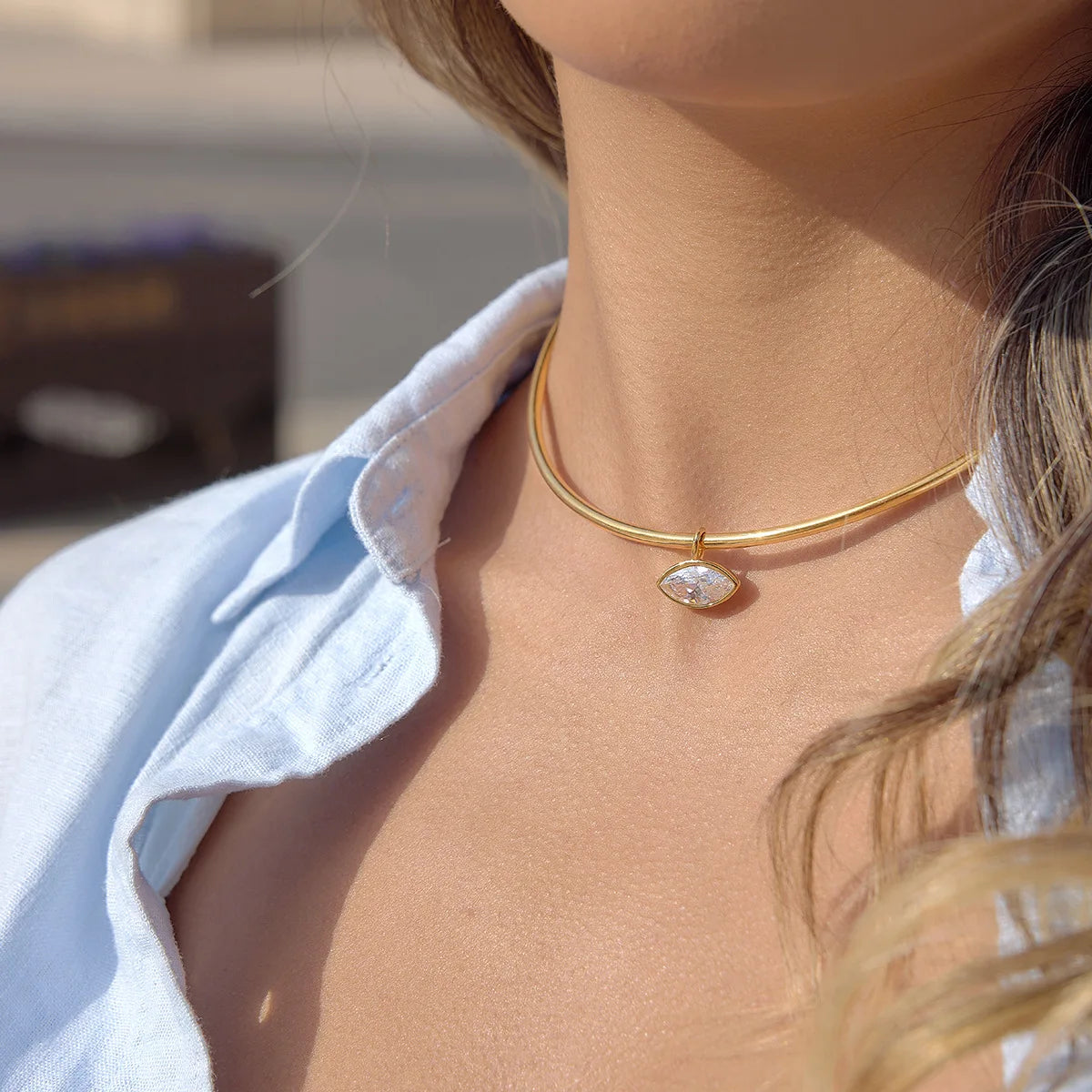 Collar con colgante geométrico de circonita para mujer, chapado en oro de 18 quilates, collar de acero inoxidable, joyería de moda, regalo.