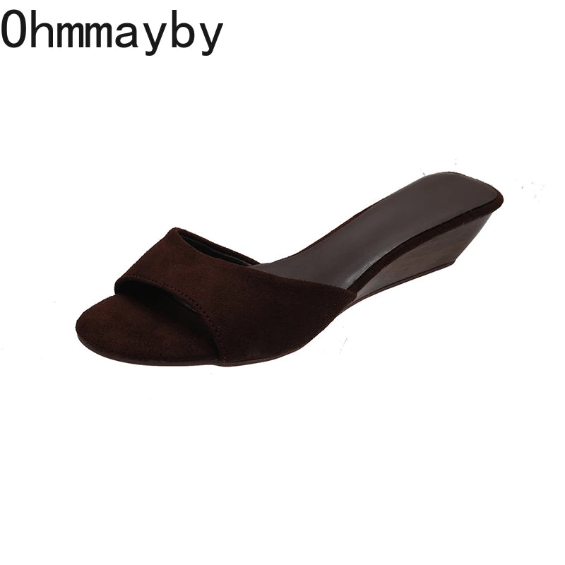Sandalias de Verano para Mujer, Punta Abierta, Gamuza, Elegantes, Color Sólido, Tacón de Cuña, Zapatos de Vestir, Cómodas, para Playa y Exteriores