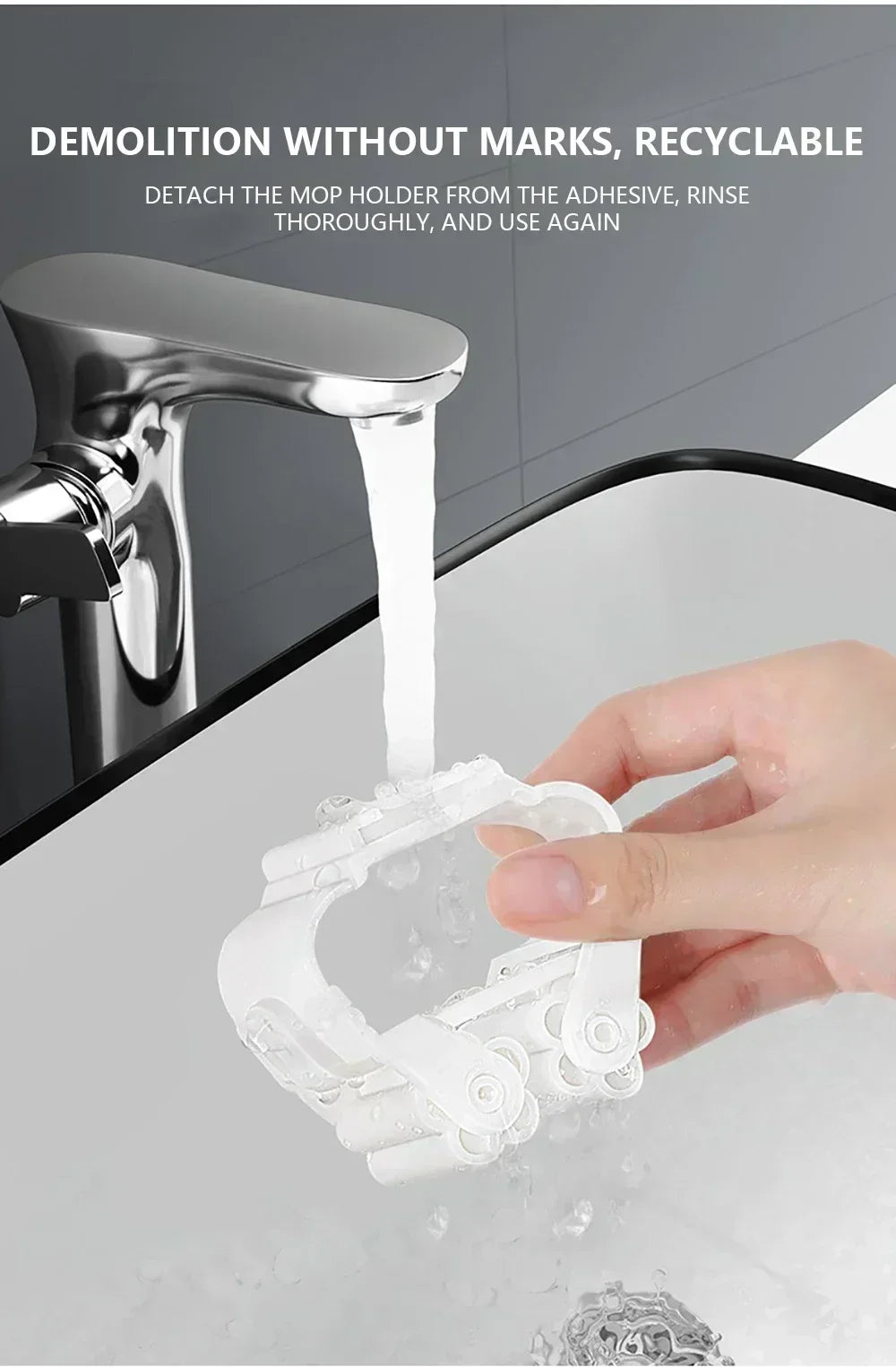 2 unidades de soporte de almacenamiento para fregonas y escobas, de succión para baño, con tubo colgante, clip sin rastro, montado en pared, impermeable