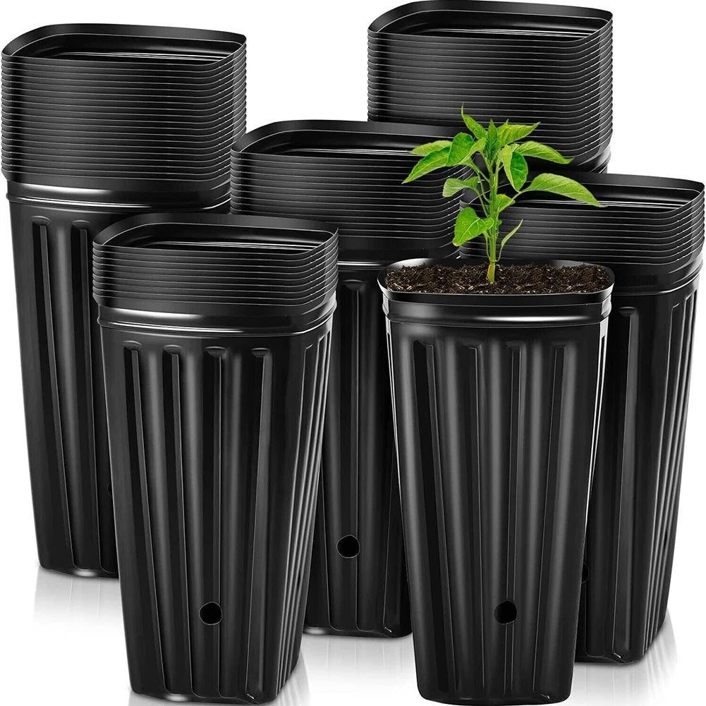 Semilla de plantas cuadrada alta, taza para plantar, maceta de plástico para vivero profundo, contenedor para plantas y flores, bolsas para cultivo de trasplante de jardín