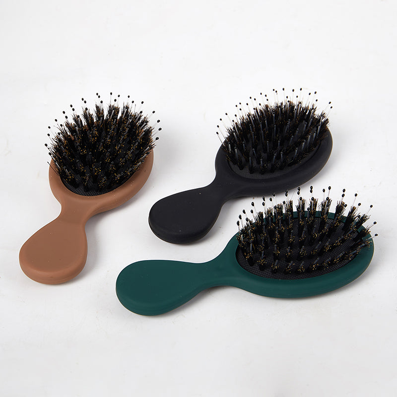 Mini cepillo ovalado portátil de cerdas de jabalí, peine de masaje para el cuero cabelludo, herramienta de peinado para el cuidado del cabello, 1 piezas