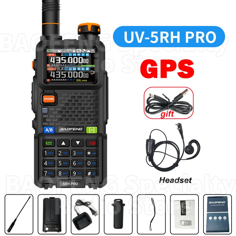Baofeng UV-5RH PRO Walkie Talkie GPS multibanda AM FM tipo C copia inalámbrica frecuencia Ham Radio de comunicación bidireccional de largo alcance