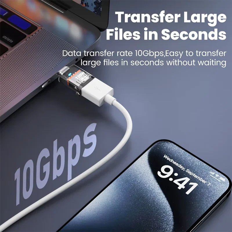 120W OTG USB 3,2 a tipo C adaptador USB hembra a tipo C macho adaptador de carga rápida OTG USB C para iPhone 15 16 Samsung Laptop PC
