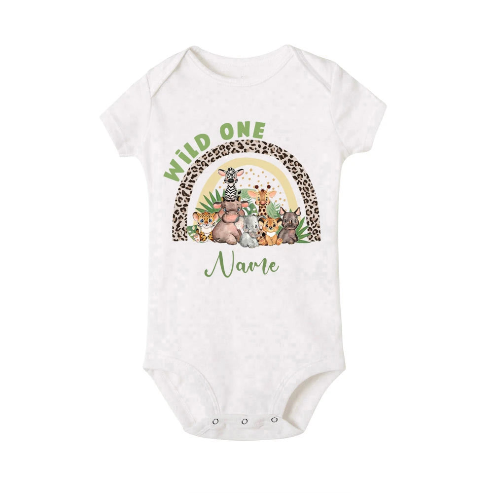 Pelele personalizado para bebé, Animal de Safari con nombre, mono para recién nacido, mono salvaje, ropa para niñas pequeñas, regalo de ducha infantil