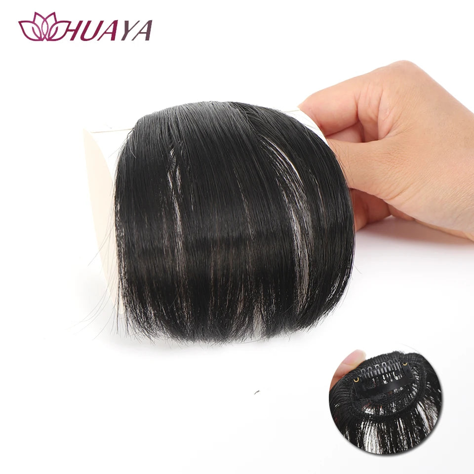 HUAYA-flequillo de aire sintético para mujer, pelo falso corto Natural, Invisible, sin costuras, extensiones de cabello frontal